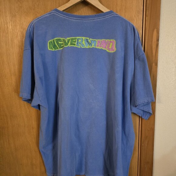 Nirvana Nevermind Distressed Tee Size L/XL Blue - Picture 2 of 3